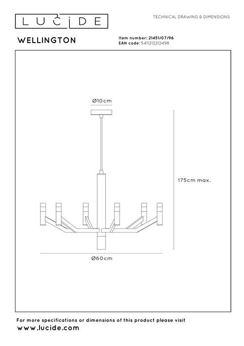Lucide WELLINGTON - Pendant light - Ø 60 cm - LED Dim. - G9 - 2700K - Coffee - Vibes - technical